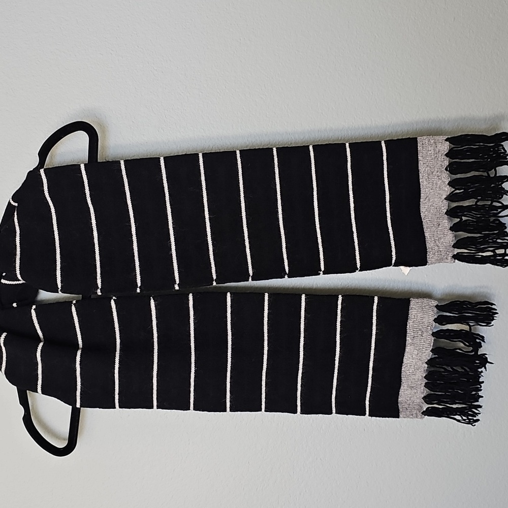 Merona Black and Gray Knit Rabbit Hair blend Striped Scarf